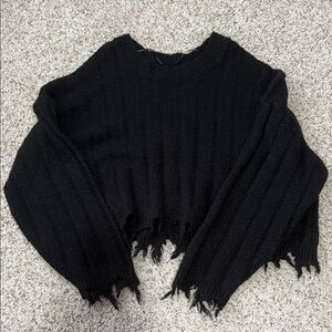 Double Zero Black Distressed Cropped Hem Sweater